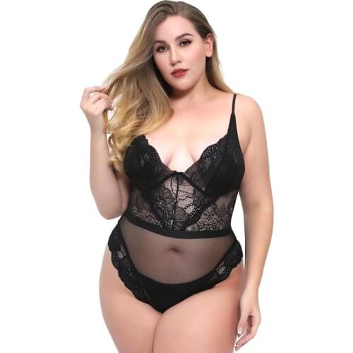 Plus Size Women Sexy Lingerie Set Hot Erotic Transparent Sexy Wear Floral Lace Underwear for Women Mesh Bodysuit Babydolls