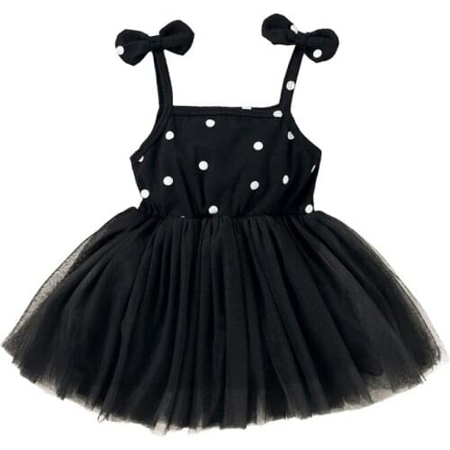 Summer Princess Infant Baby Girls Dress Black Polka Dot Print Sleeveless Lace Tutu Mini Sundress Outfit 1-4Y