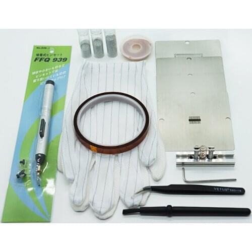 Reballing Kit Directly Heat 4 PCS PS4 BGA Stencils Holder Jig 25K Solder Ball 0.45 0.5 0.6mm Anti-static Tweezers Brush Gloves