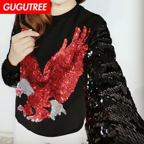 GUGUTREE embroidery Sequins big eagle patches animal bird patches badges applique patches for clothing RCT-19121009