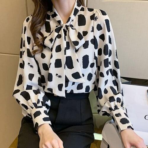 Chikichi 2021 Autumn New Style Korean Fashion Bow-knot Printed Long-sleeved Shirt Ladies Business Casual Elegant Top Plus Size