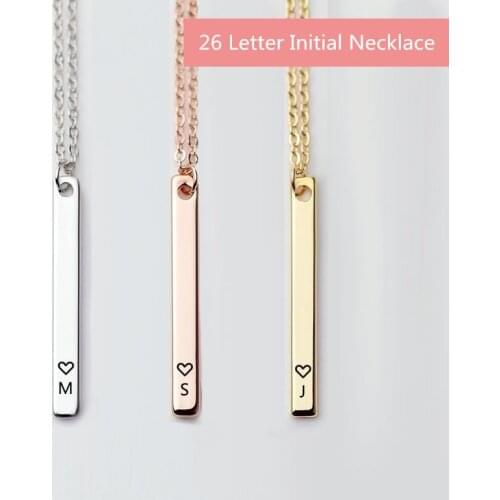 Simple 26 Letter Initial Necklace For Women Metal Fashion Jewelry Geometric Bar Pendant Love Heart Necklace Collier