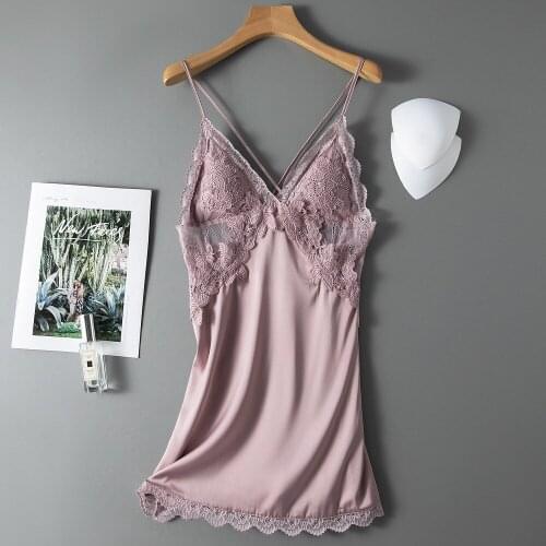 Spaghetti Sling Sexy Nightgown Women Nightwear Pink Satin Home Clothing Intimate Lingerie Mini Sleepwear Hollow Nightdress