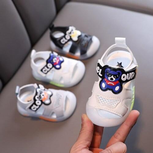 Infants Sandals for Boys Toddlers Kids Summer Sandals Anti-kick Toes-capped Cartoon Bear Cute Soft Little Children Summer Shoes