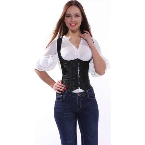 Sexy Satin Jacquard Floral Underbust Corset Lace up Spiral Steel Boned Body Shaper Waist Straps Vest Corset Bustier S-6XL