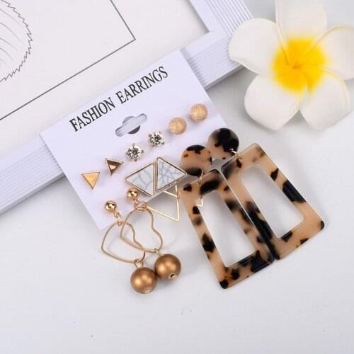 Hollow Heart Ball Stud Earrings Geometric Plate Earrings Simple Triangle Earring Set Earings Fashion Jewelry 2021