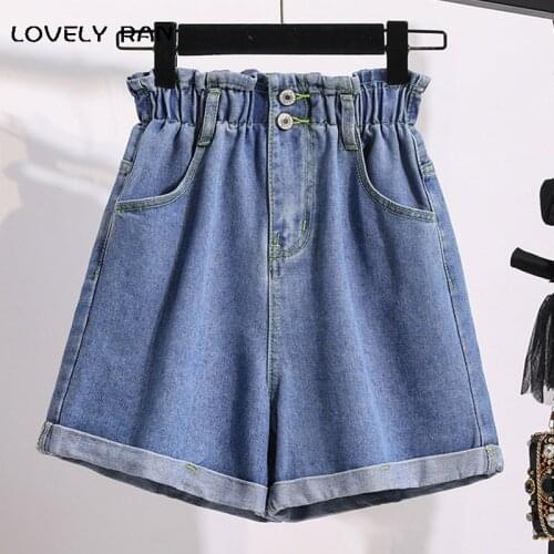 Womens 2021 Summer Elastic High Waist Shorts Ladies Oversize 5XL Casual Loose Denim Short Fashion All-match Jeans For Female
