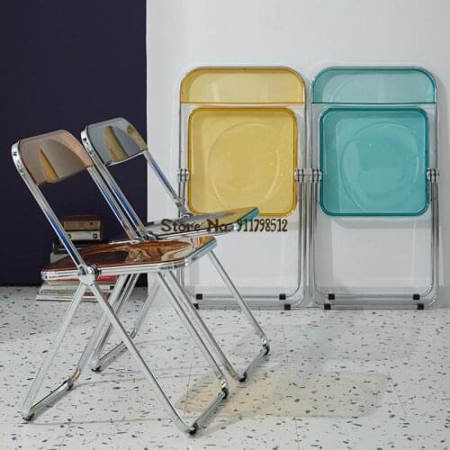 Nordic backrest home simple transparent folding chair dining chair net red ins makeup chair acrylic crystal stool