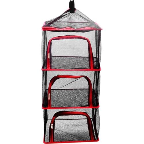 Outdoor Camping Three-layer Folding Storage Net Pocket Folding Clothing Bag Clothes Dryer Net Basket Hanging Organizer