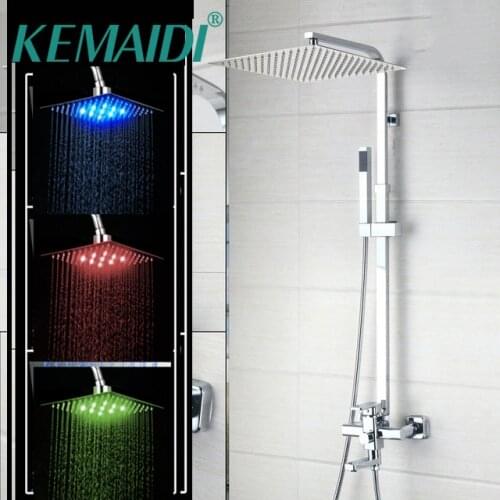 KEMAIDI LED Light Shower Faucet Set LED Shower Head 3 Function Faucet Cartridges Valve 360 Degree Rotation Tub Spout Mixer