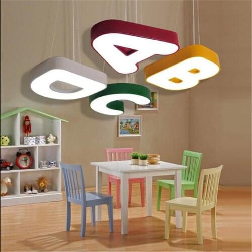 Interesting Novel Creative Lovely ABCD Design 4 Colors Iron Acrylic Led Pendant Light for Childrens Room Bedroom 45/60cm 1412
