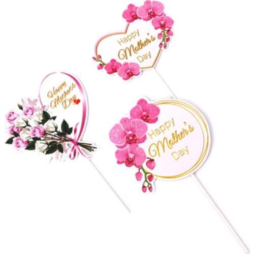 Cake Topper Roze Hart Bloem Decoratie Gelukkige Moederdag Cake Toppers Voor Moederdag Gift Cupcake Dessert Levert