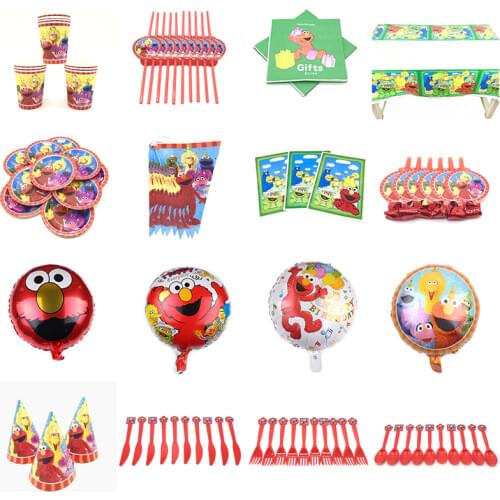 Sesame Street Birthday Party Decors Disposable Tableware Kit Sesame Street Balloon Cup Plates Napkin Kid Birthday Party Supplies