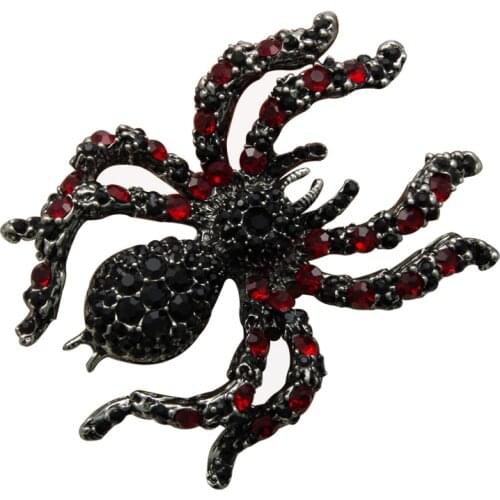 WXJCAN Big black spider brooch Metal inlay much red and black rhinestone large vintage brooches 65mm*47mm B5108
