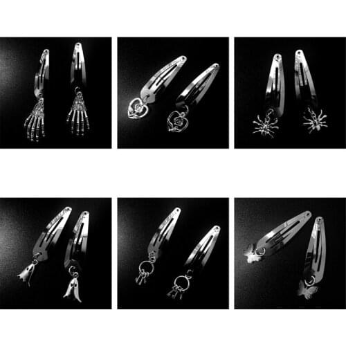 Snap Hair Clips Retro No Slip Gothic Hair Barrettes Metal Bang Hair Holder with Heart Pendant DIY Accessories for Girls
