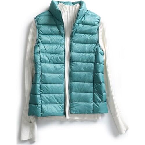 Women Autumn Winter Thin Down Jacket Ultra Light Slim Down Coat Windproof Down Waistcoat Sleeveless Portable Duck Down Vest