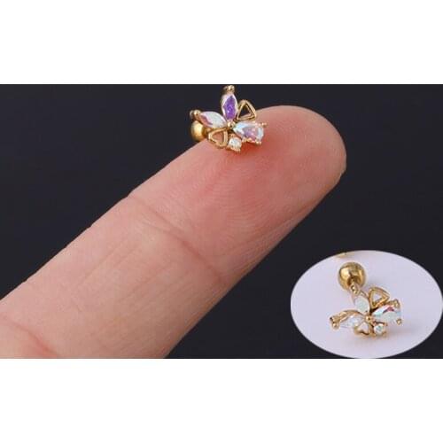 1 PCS Cute Small Color CZ Butterfly Ear Cartilage Stud Cuff Earring Trendy Geometric Zircon Ear Helix Piercing Jewelry