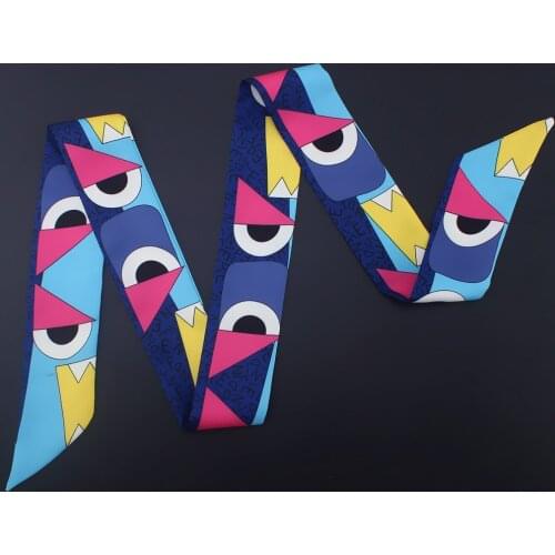 120cm*5cm Twill Silk Small Long Woman Scarf Long Little Cartoon Eyes Printed Fashion Headband Bag Ribbon For Ladie Scarves