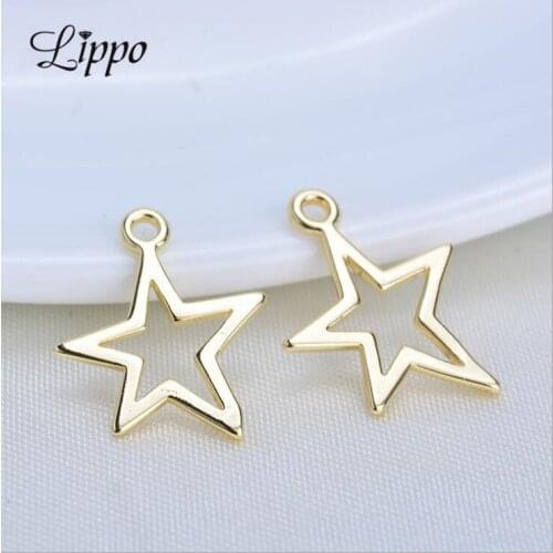 20pcs Smooth Gold Color Charms Stars Pendants Hollow Heart Five-Pointed Star Charm Fit Bracelet &Necklace
