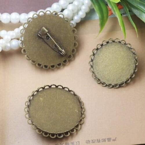 200PCS Antique Bronze 25mm/30mm Round Blank Brooch Base Cabochon Setting Brooch Safty Pin Accessories Free Shipping CFS235