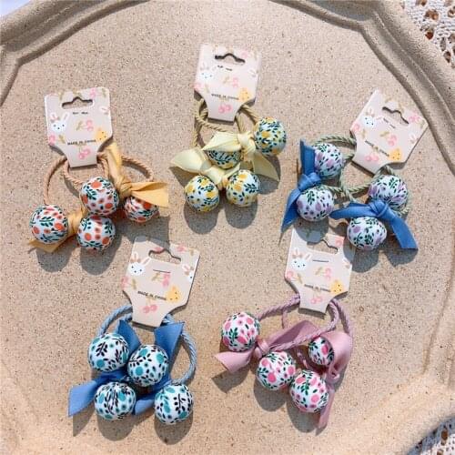 2021 New Korea Style Simple Cute Girl Hair Rope Floral Fabric Round Ball Bow Hair Ties for Children Fashion Hair Accessories Set
