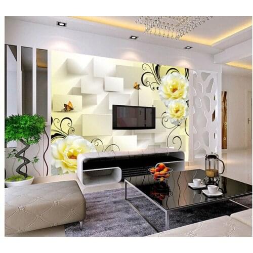 3D stereoTV background wall paintings of modern living room bedroom minimalist butterfly yellow roses Custom sizes