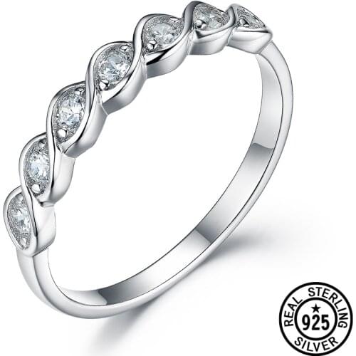 Dyson 925 Sterling Silver Ring Fashion Twisted Crystal Zircon Brial Band Ring For Women Korean Wedding Engagement Bridal Jewelry