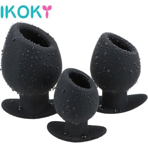 IKOKY Anal Plug Enema Anal Dilator Vagina Speculum Erotic Sex Toys For Women Men Sex Tools For Couples Hollow Silicone Butt Plug