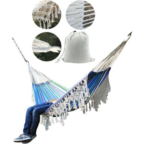 Off-white Camping Pure Hammocks Canvas Tassel Sleeping Outdoor Backyard Swing Beds for Home Garden Laying Accessories