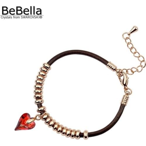BeBella crystal charm bracelet made with Austrian Crystals from Swarovski and leather cord rope for girls Christmas gift
