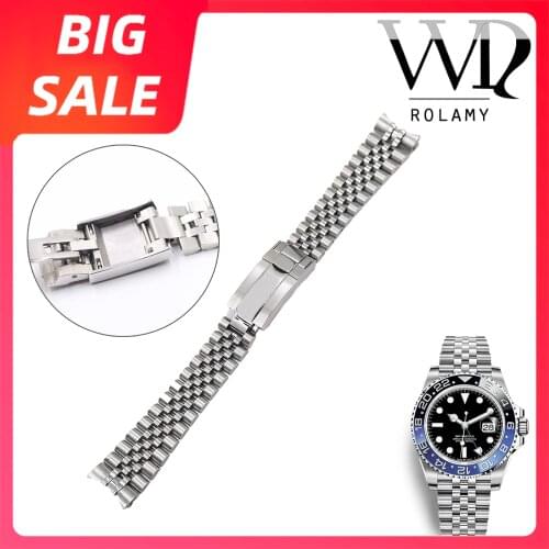 Rolamy 20 21mm Luxury 316L Stainless Steel Wrist Watch Band Bracelet Jubilee with Oyster Clasp For Rolex GMT Master II DATE JUST