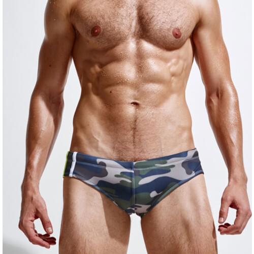 Superbody Brand Camouflage play water trunks Sexy play water Mens spa Trunks Summer Mens Brief Patchwork Gay Swimsuits