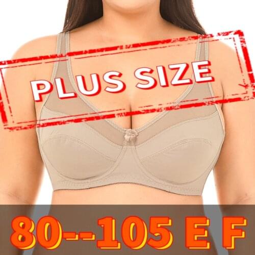 Womens Full Coverage Embroidered Support Wirefree Mastectomy Pocket Minimizer Cotton Bra Plus Size 80 85 90 95 100 105 E F Thin
