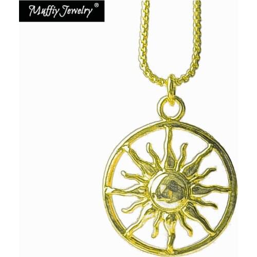 Gold Color Sun Link Chain Pendant Necklace,Europe Style Chains Fashion Gift Bohemia Jewelry in 925 Sterling Silver For Men Women