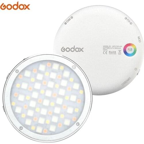 Godox R1 Round RGB Mini Creative Light LED Video Light Fill Light 2500K-8500K CRI 98 for Video Recording Microfilms Still Life