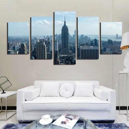 City Landscape Posters On The Wall Modern Home Decor 5 Panels Canvas Paintings for Interior Frameless Prints for Living Room