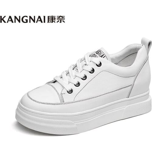 KANGNAI Flat Platform Women Shoes Genuine Leather Lacing Sneakers
