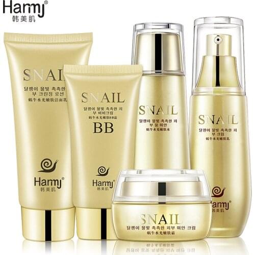 Korea Cosmetics Snail Skin Care Sets 5pcs Whitening Moisturizing Anti Aging Wrinkle Acne Treatment Repairing Beauty Face Care