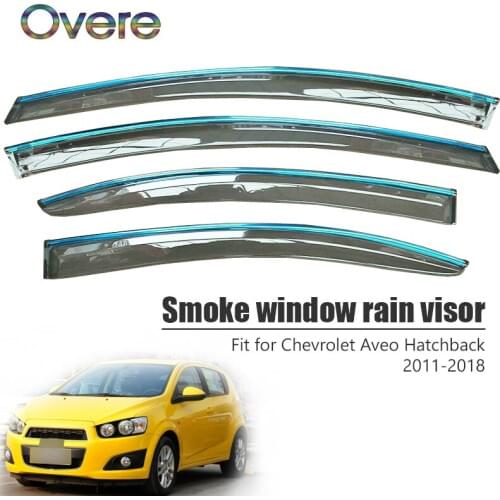 Overe 4Pcs/1Set Smoke Window Rain Visor For Chevrolet Aveo Hatchback 2011-2015 2016 2017 2018 Awnings Shelters Accessories