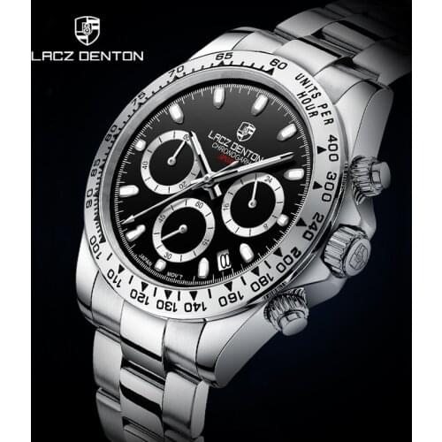 LACZ DENTON VK63 Movement Mens Wrist Watches 2021 Quartz Chronograph Sport Watches For Men Stainless Steel Waterproof Luminous