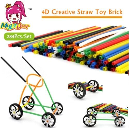 MylitDear 284Pcs 4D Creative Straw Toy Brick DIY Assembled Building Blocks Plastic Colorful Education Straw Fight Inserted Toys