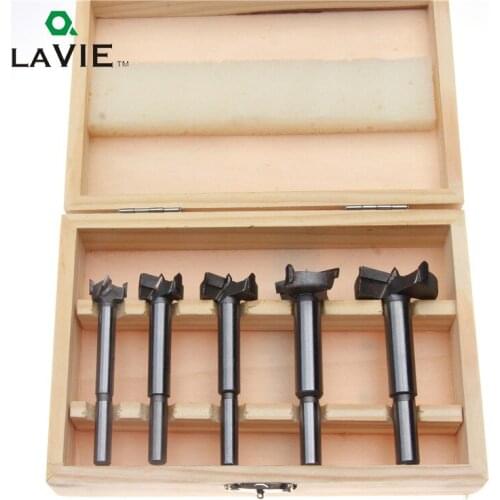 LAVIE 5pcs Woodworking Forstner Drill Bit Wood Tool Set 15 20 25 30 35mm Carbide Cutter Wooden Hole Saw Round Shank Bits DB03002