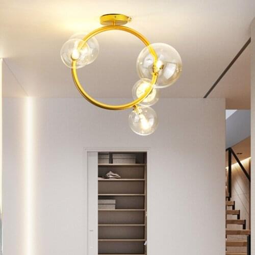 Nordic Minimalist Led Glass Ball Ceiling Lamp Living Room Bedroom Apartment Vintage Art Indoor Balcony Decor Hanging Lighting
