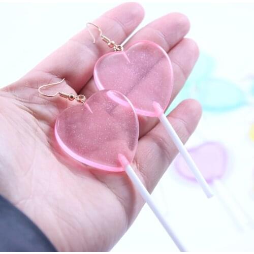 2020 New Glitter Heart Candy Lollipop Earrings Resin Candy Earrings Costume Trendy Style Women Girl Jewelry Dropshipping