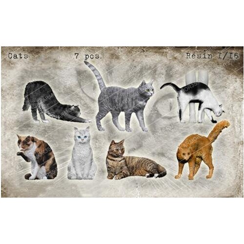 New Unassembled 1/16 Lovely cats modern INCLUDE 7 Resin Kit DIY Toys Unpainted resin model