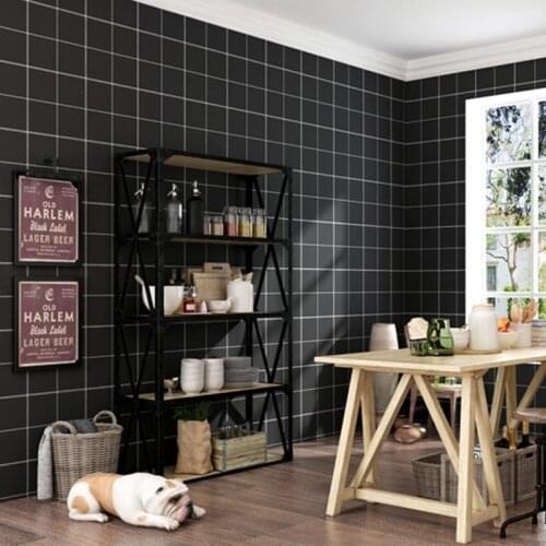 Nordic Style Ins Wallpaper Non-Woven Black and White Gray Plaid Clothing Store Wallpaper Net Red Line Plaid Wallpaper