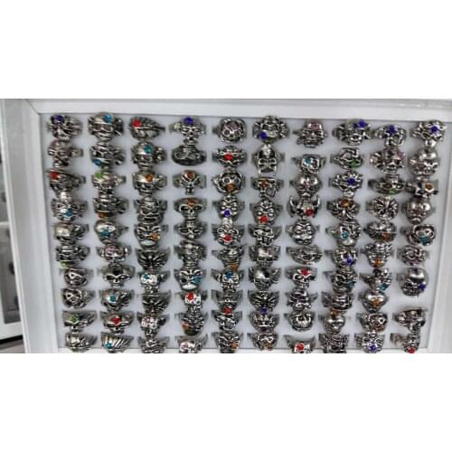 Wholesale fashion vintage alloy skull ring with opp bag mix design mix size free shipping