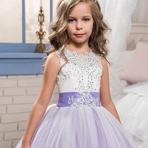 Hot-Selling Good Quality Children 2021 New Fashion Wedding Flower Girl Color Matching Puffy Princess Round Neck Sleeveless Dress