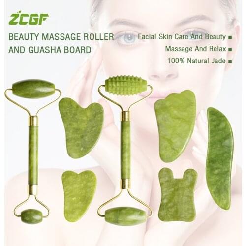 DropShipping Natural Jade Roller GuaSha Board Facial Skin Care Tools Facial Massage Roller Beauty Lifting Slimming Scraper