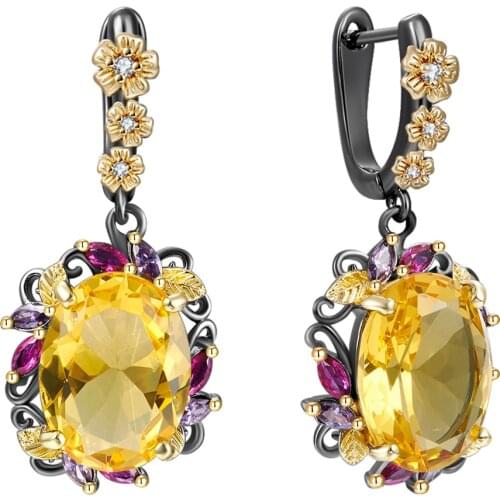 Fabulous Statement Earrings Women Elegant Dazzling Golden Zirconia Anniversary Flower Hanging Jewelry WE4036G